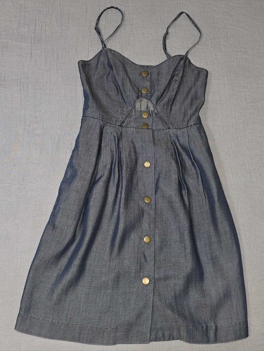 Aritzia Talula Blue Denim Button-Front Mini Dress with Gold Buttons 100% Tencil